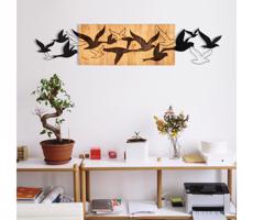 Nástenná dekorácia 111x25 cm vtáci drevo/kov