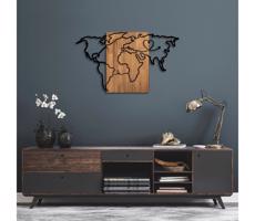 Nástenná dekorácia 118x70 cm mapa drevo/kov