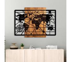 Nástenná dekorácia 96x70 cm mapa drevo/kov