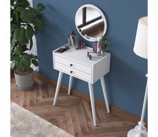 Toaletný stolík RANI 75x85,8 cm + nástenné zrkadlo pr. 40 cm biela