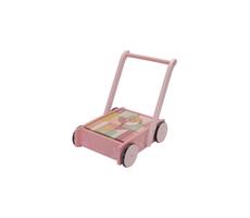 Little Dutch Little Dutch - Drevený vozík s kockami ružová