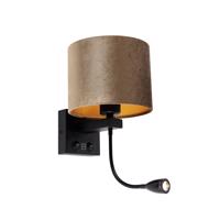 Nástenná lampa čierna s hnedým zamatovým tienidlom 18 cm - Brescia