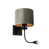 Nástenná lampa čierna s tienidlom zo zeleného zamatu 18 cm - Brescia