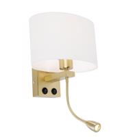 Nástenná lampa mosadz s oválnym ľanovým tienidlom bielym 25 cm - Brescia Combi