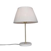 Retro stolná lampa mosadz s nariaseným tienidlom krémová 35 cm - Kaso