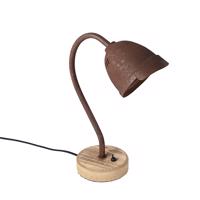 Rustikálna stolná lampa hrdzavo hnedá s drevenou základňou - Rax