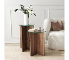SADA 2x Odkladací stolík LILY pr. 40 cm hnedá/číra