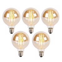 Sada 5 stmievateľných LED žiaroviek E27 s 3-stupňovým stmievaním G95 zlaté sklo 5W 380lm 2200K