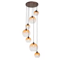 Smart hanglamp donkerbrons met amber glas 7-lichts incl. 7 Wifi A60 - Sandra