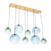 Smart Hanglamp messing met blauw en groen glas 8-lichts incl. 8 Wifi G95 - Sandra