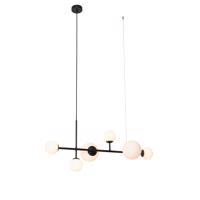 Smart Hanglamp zwart met mat glas langwerpig 6-lichts incl. 6 Wifi G9 - Monaco