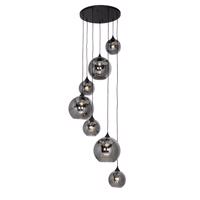 Smart Hanglamp zwart met smoke glas rond 7-lichts incl. 7 Wifi A60 - Sandra