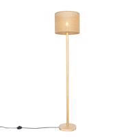Smart vloerlamp hout met linnen kap naturel 32 cm incl. Wifi A60 - Mels