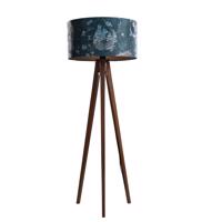 Stojacia lampa z orechového dreva s plyšovým tienidlom s motívom rýb 50 cm - Tripod Classic