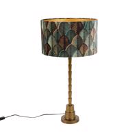 Stolová lampa bronzová s velúrovým tienidlom s dizajnom listov a zlatým vnútorným priestorom - Pisos